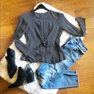 Zara Trafuluc Collection Striped Tie Front Blouse